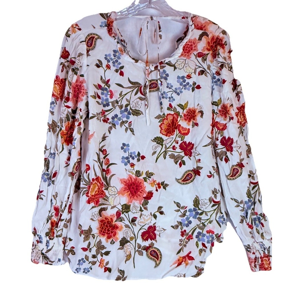LOFT‎ Floral Boho Blouse M Lightweight Viscose Peasant Top - Picture 2 of 10